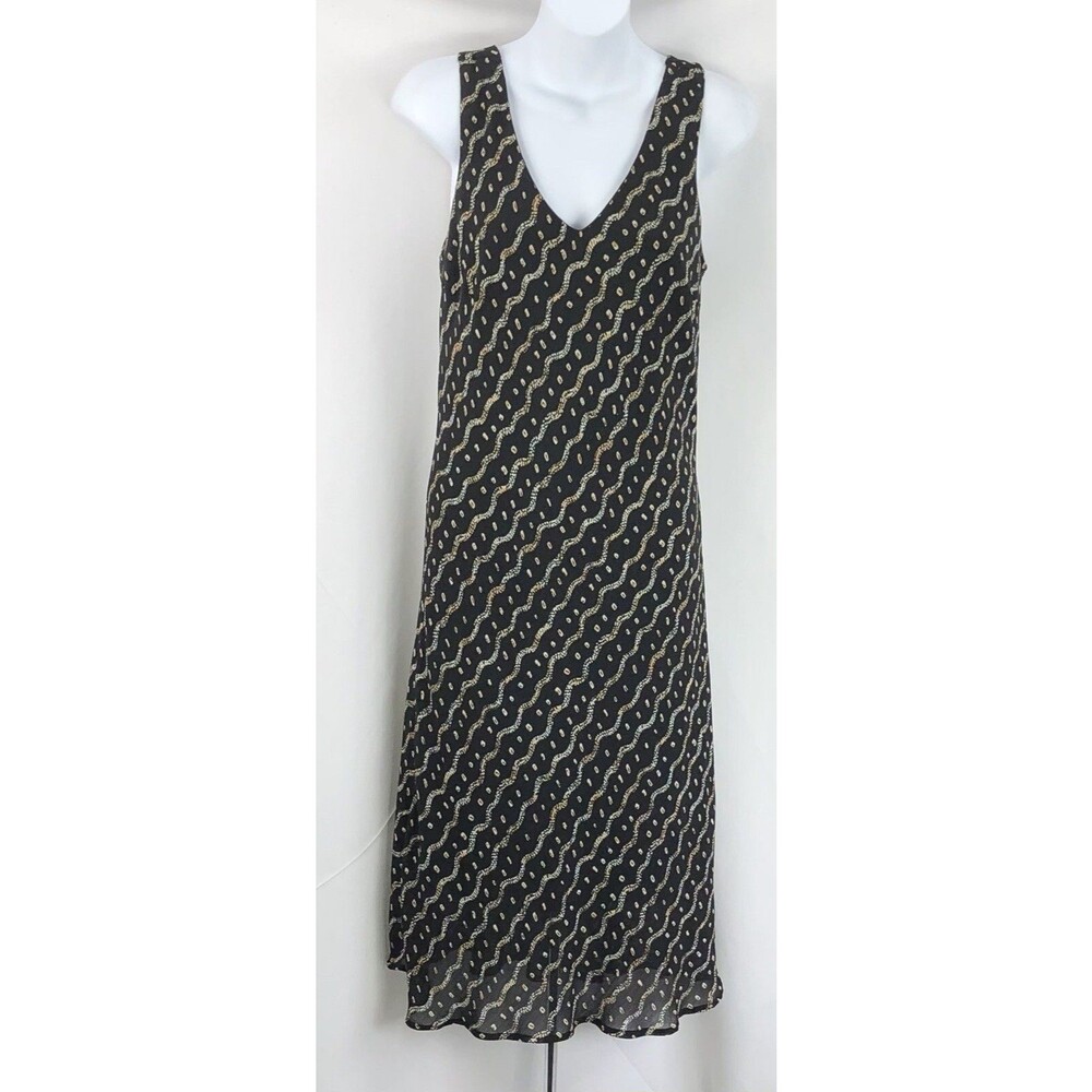 Wild Thyme Sleeveless Midi Dress 8 Blk Geo V-Neck Flowy gauzy whimsigoth